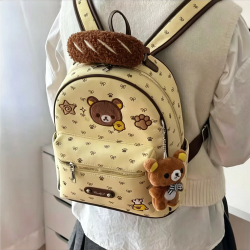 韩系轻松熊波点大容量双肩包女