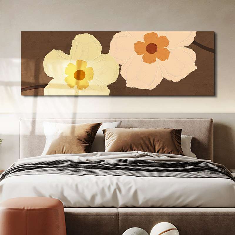 治愈系装饰画 床头画主卧肌理风横版花卉卧室挂画现代简约抽象图片