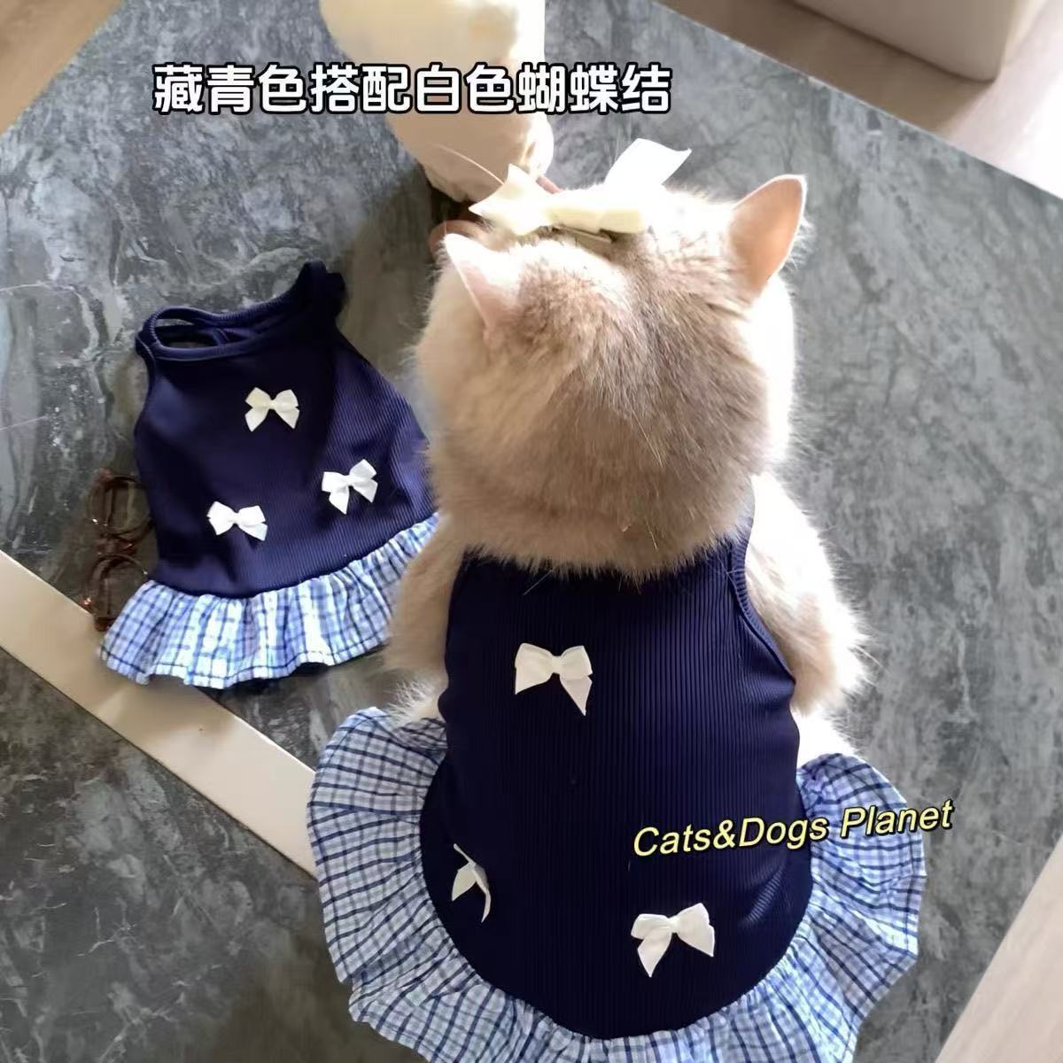 猫咪衣服秋季可爱蝴蝶结吊带裙子