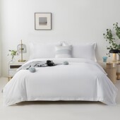 套酒店布草馆民宿床上宾纯白喷气316贡缎6040酒店四件床单被枕套