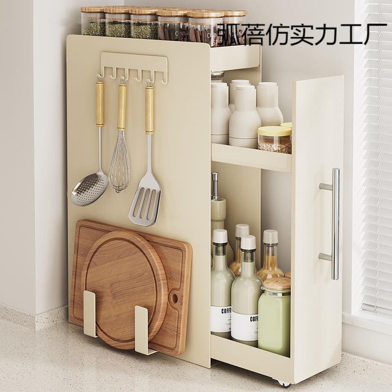 新款厨房窄款调料架台面抽物拉式多层尘防收纳弧蓓仿实油酱盐醋调