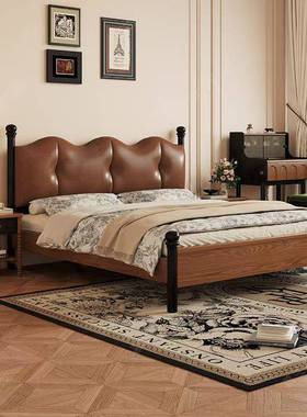 古法式中风实软靠床1.8米小户木现型代简约风IVA1.5米复古民宿双