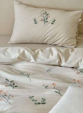 A类全棉复239古亚四套件纯棉新床中式绣花不染色民宿风上用麻品套