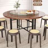 ARI实折叠餐桌10人15人圆用家饭店大桌带转木盘食堂餐馆圆桌面板