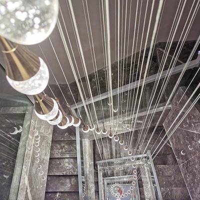 奢滴楼梯间水吊灯现代简约小复轻楼别墅客厅0219挑空旋转水式晶长