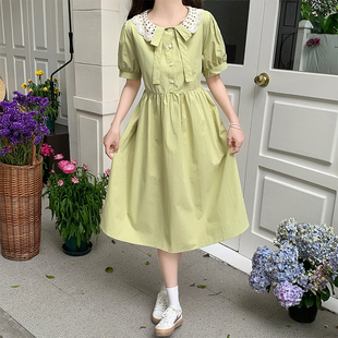小清新甜美娃娃领连衣裙女2025夏季新款初中高中学生收腰休闲裙子