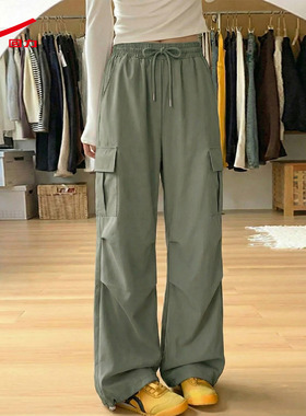 ZH回力军绿色阔腿工装裤女2026新款夏季爆款宽松显瘦休闲直筒裤