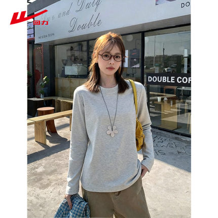 ZH回力重磅纯棉长袖T恤女2026年春款宽松女装正肩打底衫上衣服