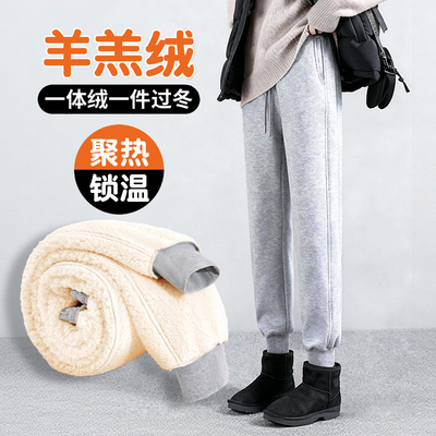 回力灰加厚羊羔绒卫裤加绒运动裤