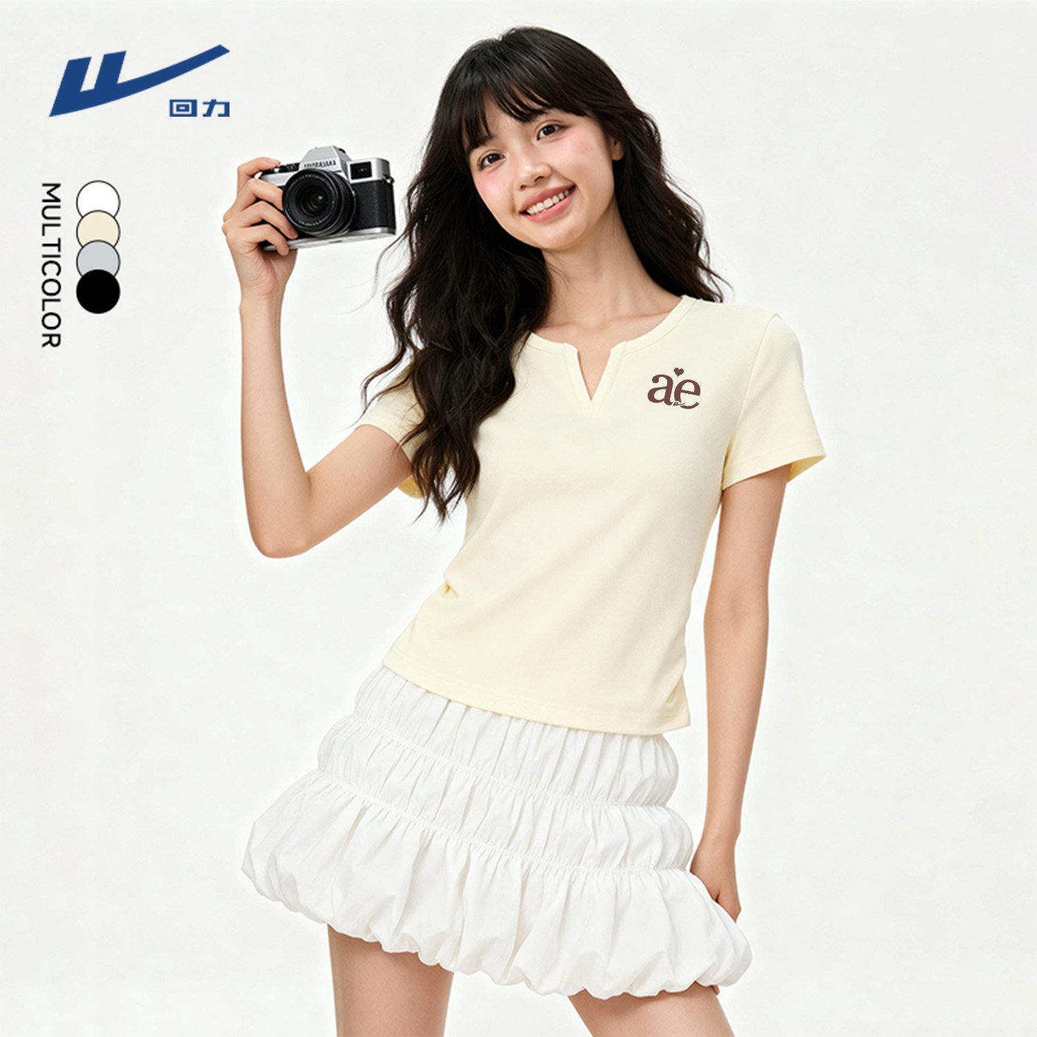 回力短袖女t恤2026新款夏季爆款别致漂亮短款小V领设计感上衣女DD,女装/女士精品,T恤,淘宝优惠券,粉丝福利购,淘宝优惠卷