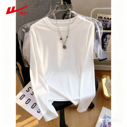 ZH回力白色纯棉长袖t恤女2026春季新款宽松外穿内搭打底衫上衣