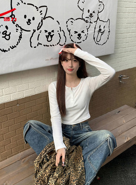 ZH回力白色长袖针织打底衫女2026秋季新款百搭修身内搭方领上衣