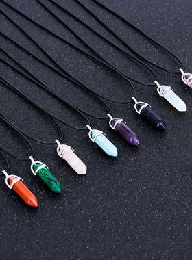 极速Hexagonal Column Quartz Necklaces turquoises Pink Crysta