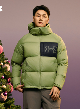 安德玛UA官方700蓬高领连帽羽绒服女冬防泼水防风休闲保暖外套男