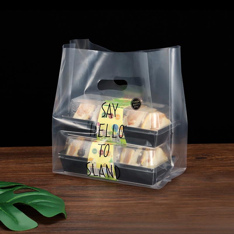 新款直销外卖沙拉打包袋炸鸡烧烤食品一次性创意透明塑料手提袋子