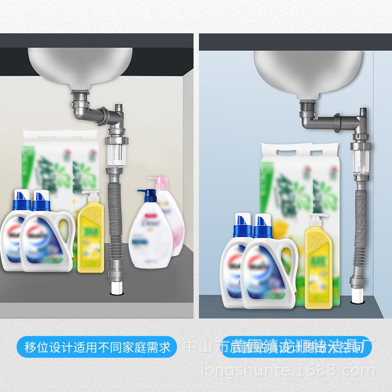新款直销面盆下水器下水管后置卫浴下水套装不锈钢翻板弹跳下水配