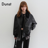Dunst中性经典 复古剪羊毛领微宽松皮质飞行夹克外套UDJU5C102