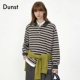 Dunst百搭卫衣中性复古微宽松条纹印花翻领长袖 T恤上衣UDTS5C119