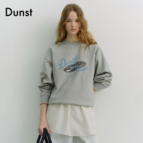 Dunst2026春季新品中性款复古独特黑胶唱片印花圆领卫衣UDTS6A115