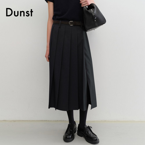 Dunst女士高雅利落廓形半身裙时尚褶裥装饰长裙百褶裙UDSK5C202
