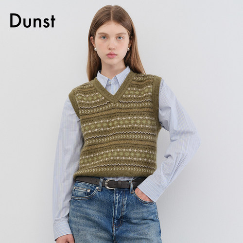 Dunst无袖针织马甲复古螺纹收边