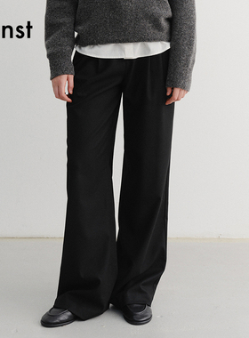 Dunst【允仔同款】2025冬新品女士时尚双褶涧装饰休闲裤UDPA5D224