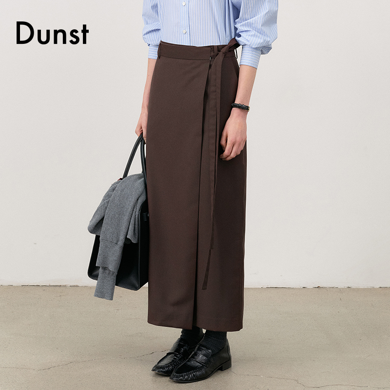 Dunst2024秋季女士系带设计半身裙百搭款长款裹裙包臀裙UDSK4C207