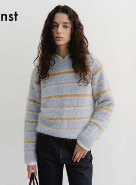 Dunst【白逸帆同款】2025冬季新品条纹起绒针织衫上衣UDSW5D129