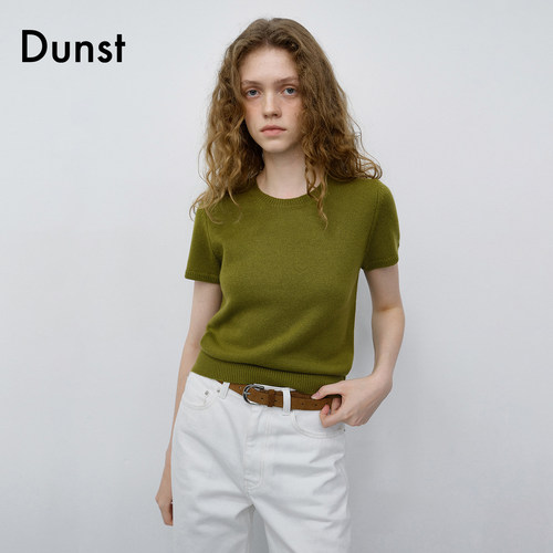 Dunst【蜜汁叉烧同款】26秋季柔和圆领短袖针织衫上衣女UDSW6C201