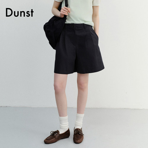 Dunst2026夏季新品女士宽松直筒双褶裥装饰百慕大短裤UDPA6B244