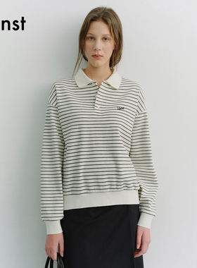 Dunst【嘟颖doyeong同款】2026春季中性条纹翻领长袖T恤UDTS6A120