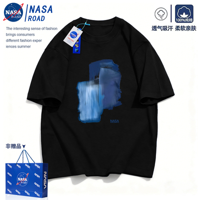 NASA美式复古涂鸦夏季宽松圆领上衣潮牌短袖t恤男女同款oversize