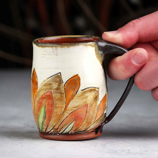 史奈恩 手工陶瓷花朵复古风彩色手绘咖啡杯文艺创意水杯