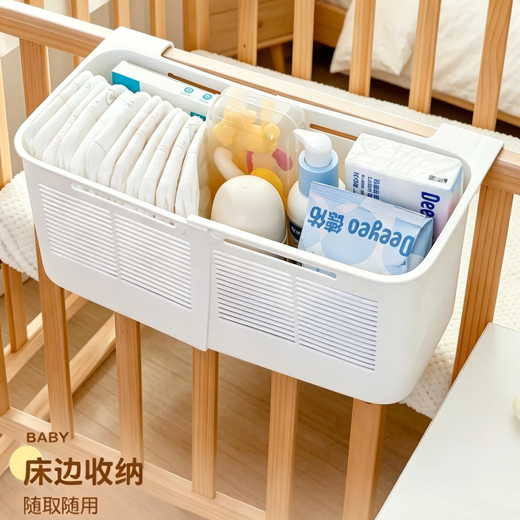 爬爬垫围栏收纳篮可伸缩婴儿床悬图片