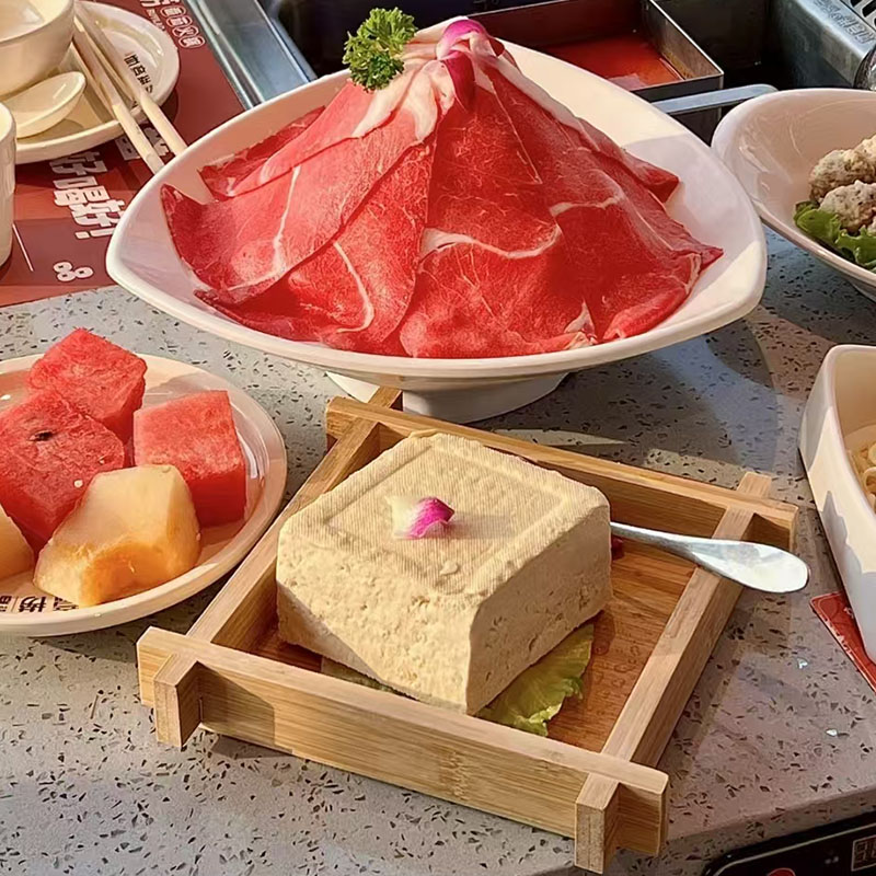 火锅盘豆腐盘子创意摆盘竹木餐具小吃料理创意小酥肉豆腐盒蔬菜盘