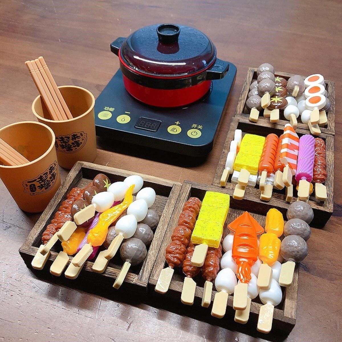 外贸儿童过家家做煮饭厨房玩具仿真食物早点烧烤火锅串串香关东煮