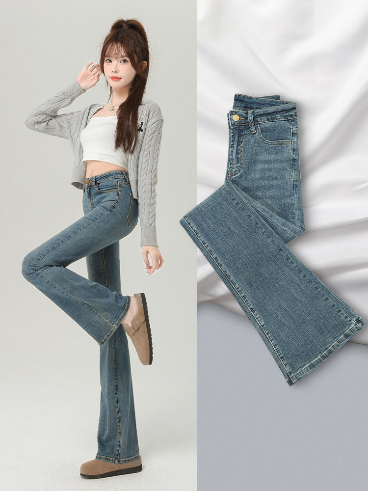 Fleece-lined flared jeans for women, autumn and winter 2025 new style, high-waisted slimming, suitable for petite figures, bell-bottomed pants