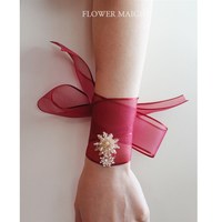 /酒紅絲帶手腕花/結(jié)婚禮唯美復古新娘伴娘遮紋身演唱應援手花絲帶