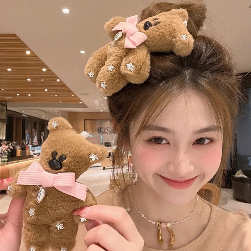 可爱蝴蝶结毛绒小熊碎发刘海夹