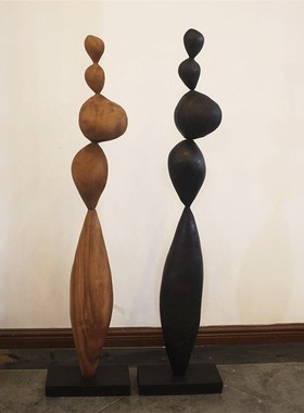 侘寂风复古实木抽象雕塑摆件大型落地玄关竖高木雕艺术品装饰摆放