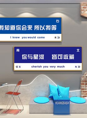 定制指路牌网红打卡背景墙拍照区布置壁画咖啡奶茶店装饰品墙贴纸
