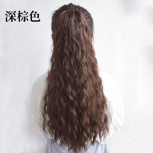抓夹式玉米烫女假发马尾短款中长假马尾辫子羊毛卷绑带长卷发气质