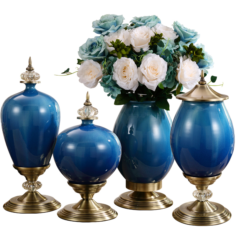 新古典陶瓷花瓶客厅台面摆件欧式家居样板房电视柜干花插花装饰品