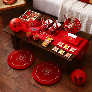 结婚敬茶杯套装婚房布置装饰婚礼改口客厅茶几餐桌面茶具装扮套餐