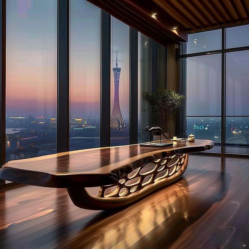 新中式实木大阪茶桌椅组合客厅家用黑胡桃木泡茶桌简约办公室茶台