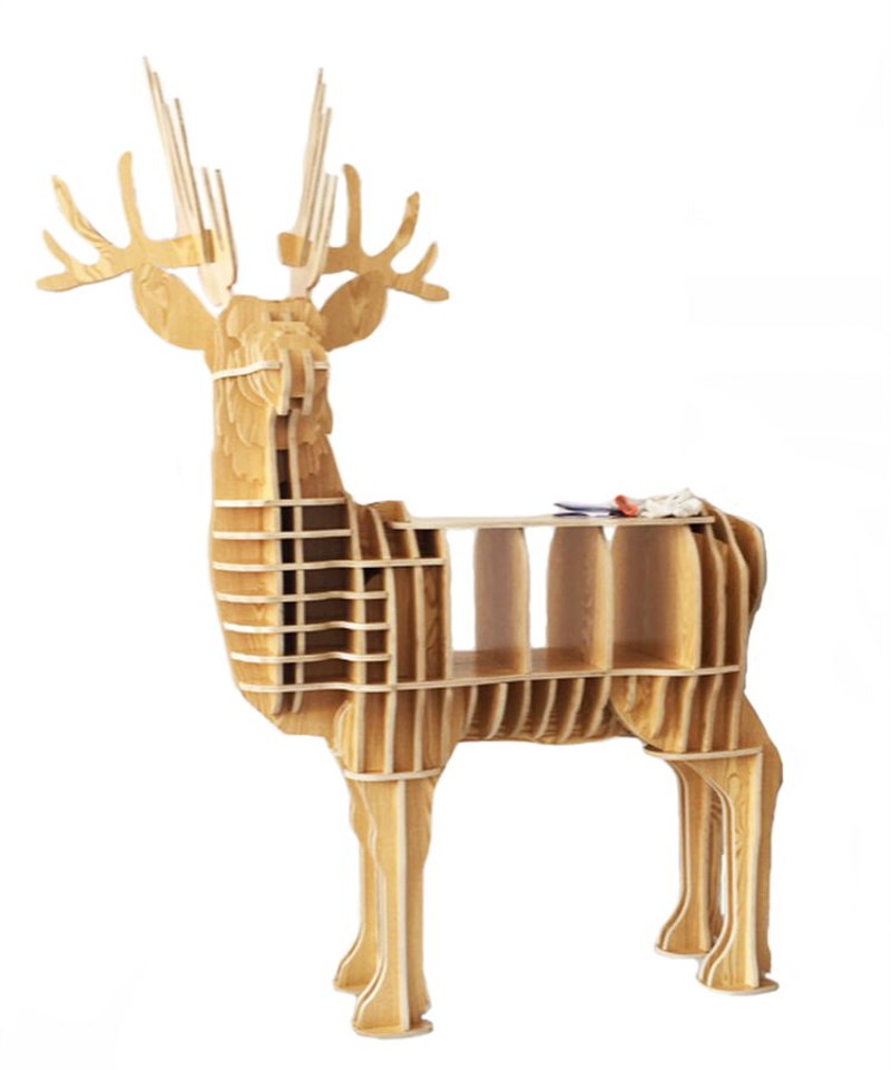 北欧创意沙发鹿边几实木客厅玄关茶几边桌公鹿样板间软装商店摆件