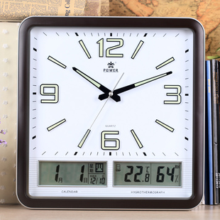 霸王电子钟表静音壁挂钟 客厅带日历温度湿度夜光 家用时尚石英钟