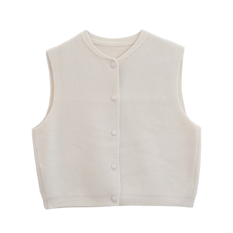 咖咪羽针织马甲女复古背心2024新款小个子开衫时尚圆领气质女装