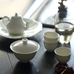 谈得来茶事妙造米黄釉菊瓣盖碗景德镇高温陶瓷泡茶碗整套功夫茶具