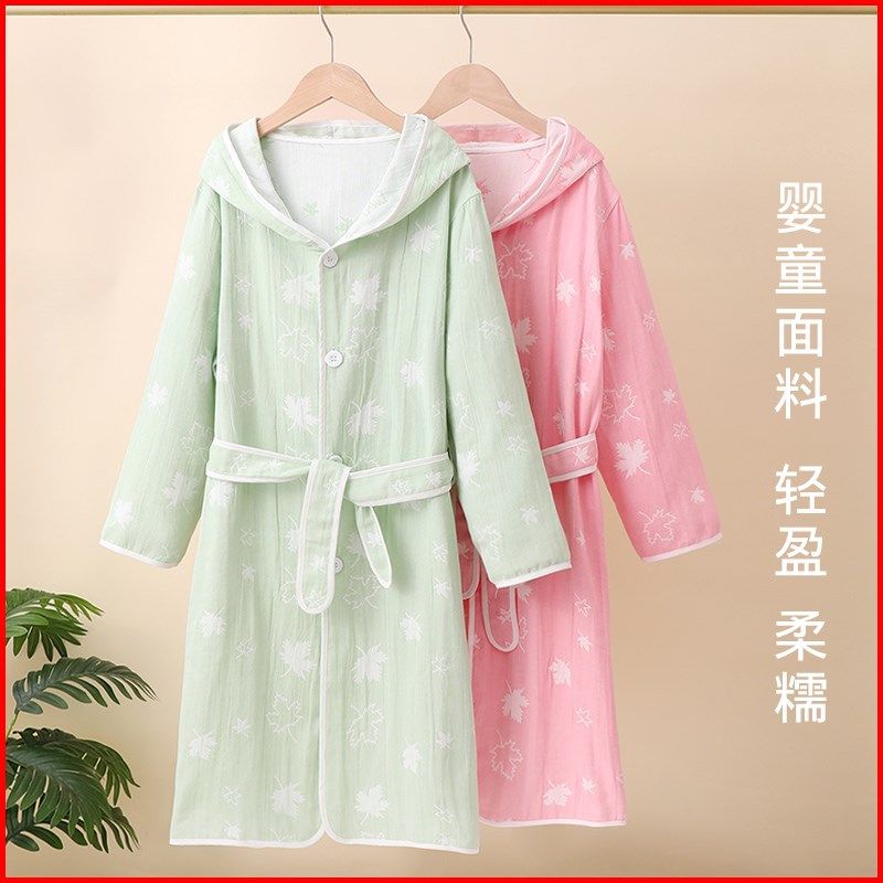 夏季薄款儿童浴袍带帽纯棉双层纱布男孩女童游泳吸水浴巾可穿浴衣